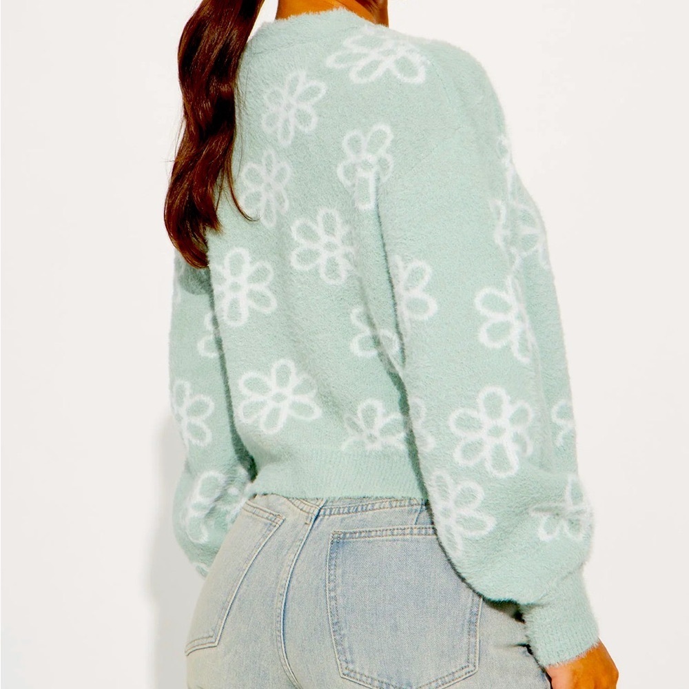Fashion nova MINT GREEN daisy flower cardigan